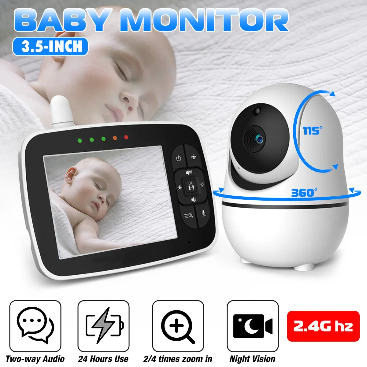 Baby Monitor With Camera 2.4ghz 3.5-inch Lcd Digital Screen