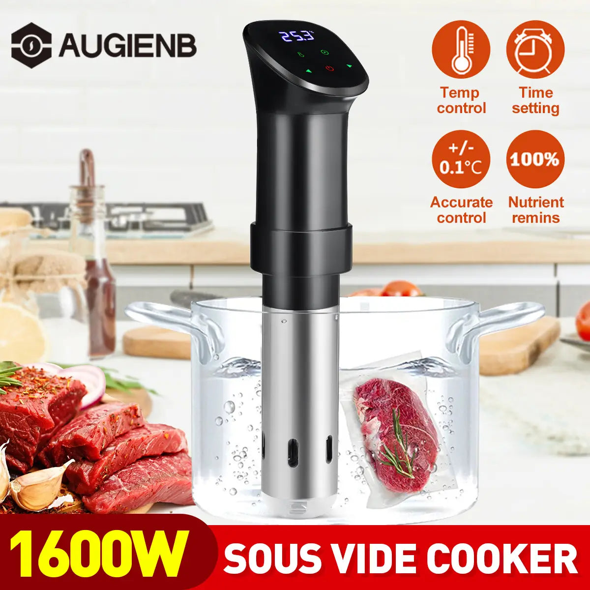 Augienb Sc-003 1600w Lcd Touch Sous Vide Cooker Waterproof