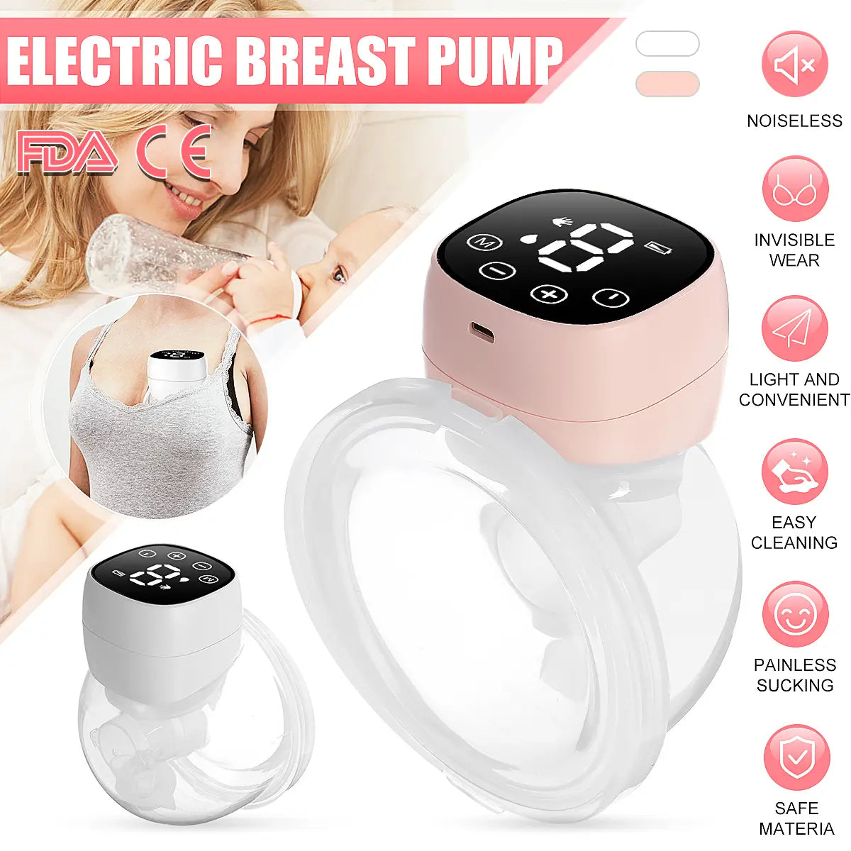 Portable Electric Breast Pump Usb Chargable Silent Wearable