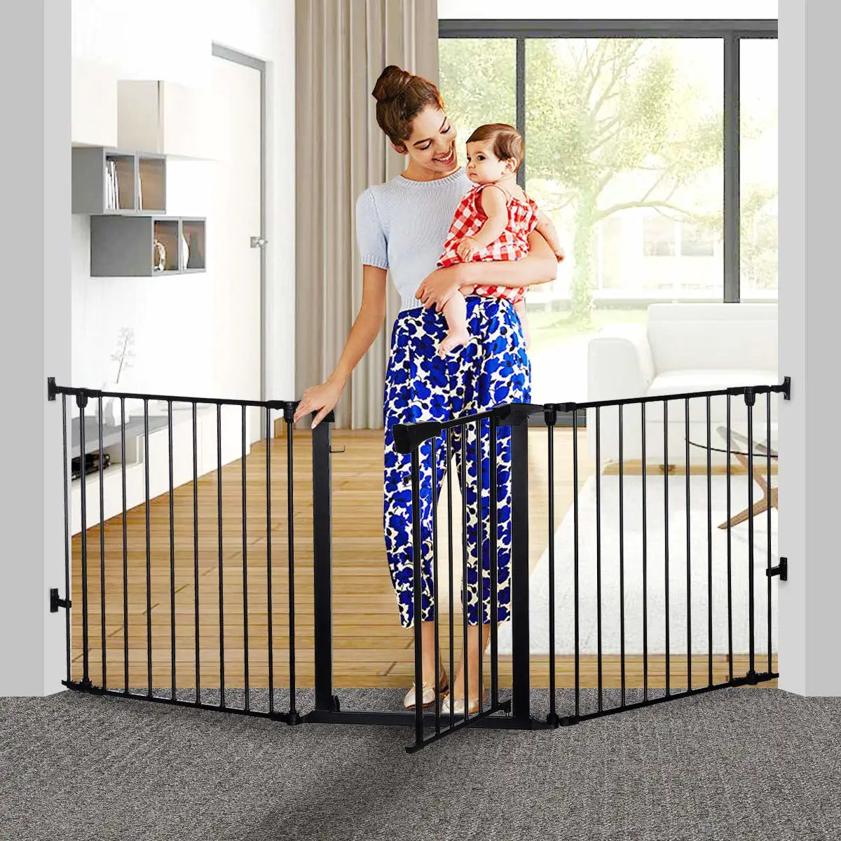 Kingso White/black Adjustable Auto Close Metal Baby Gate