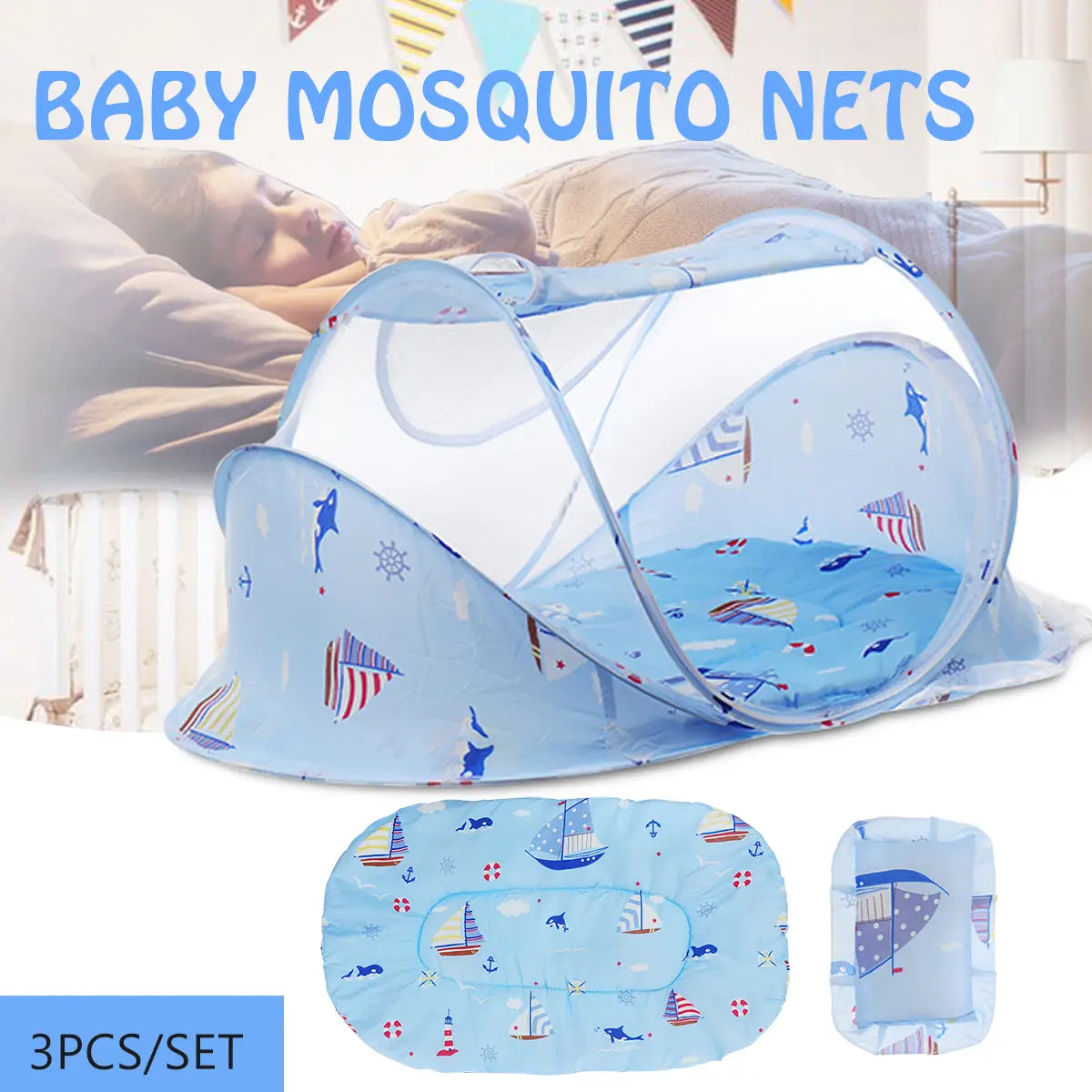 3pcs Baby Mosquito Net Crib Canopy Portable Encryption
