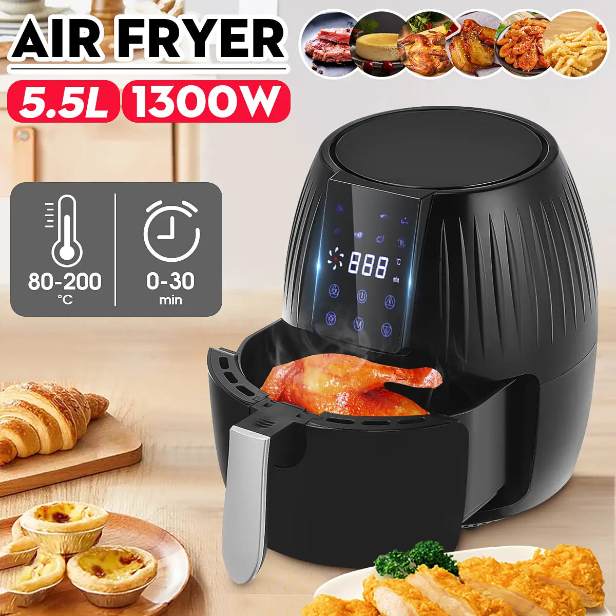 Electric Hot Air Fryer - 5.5l Oilless Cooker