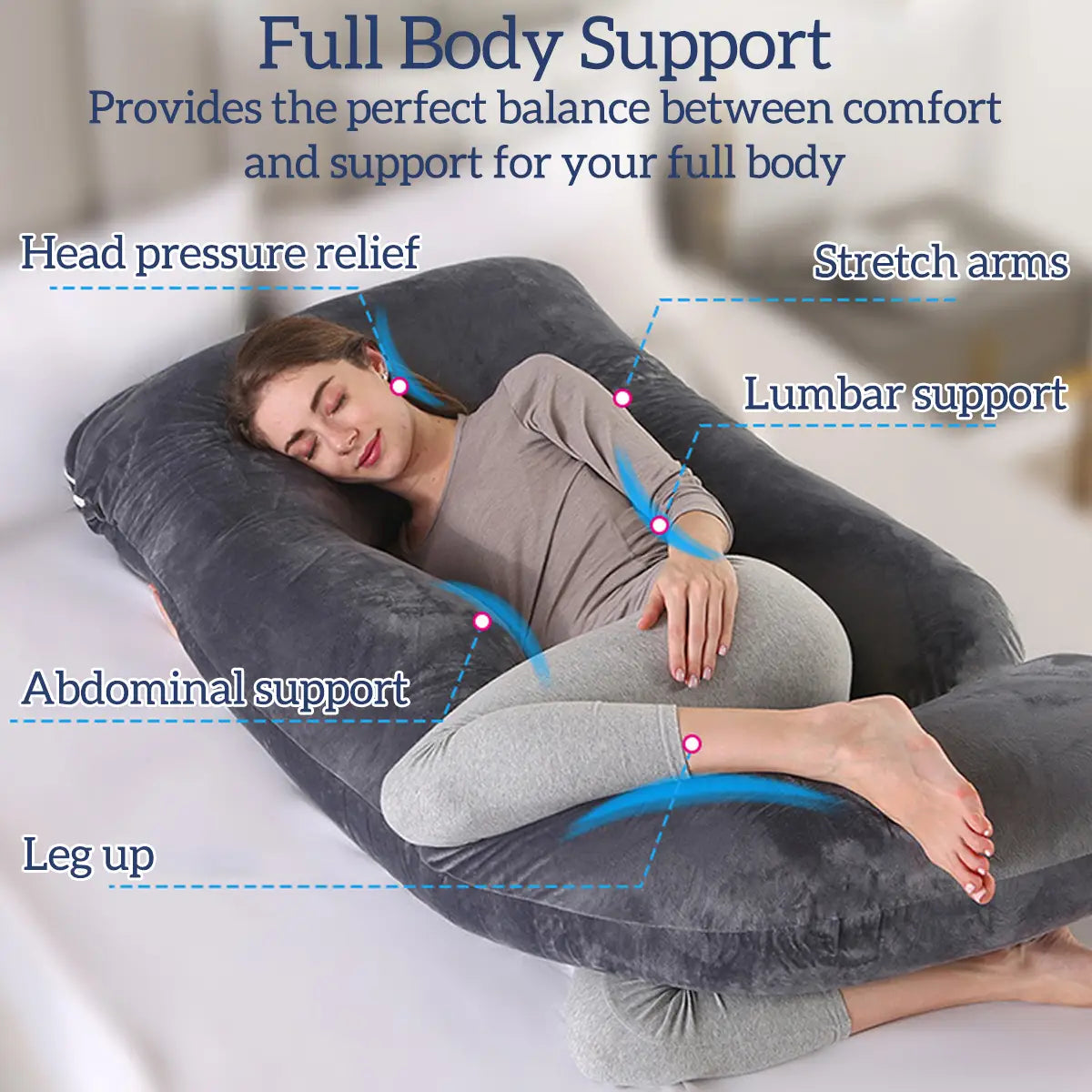 Mom j Shape Pillow Breathable Double Zipper Design Washable