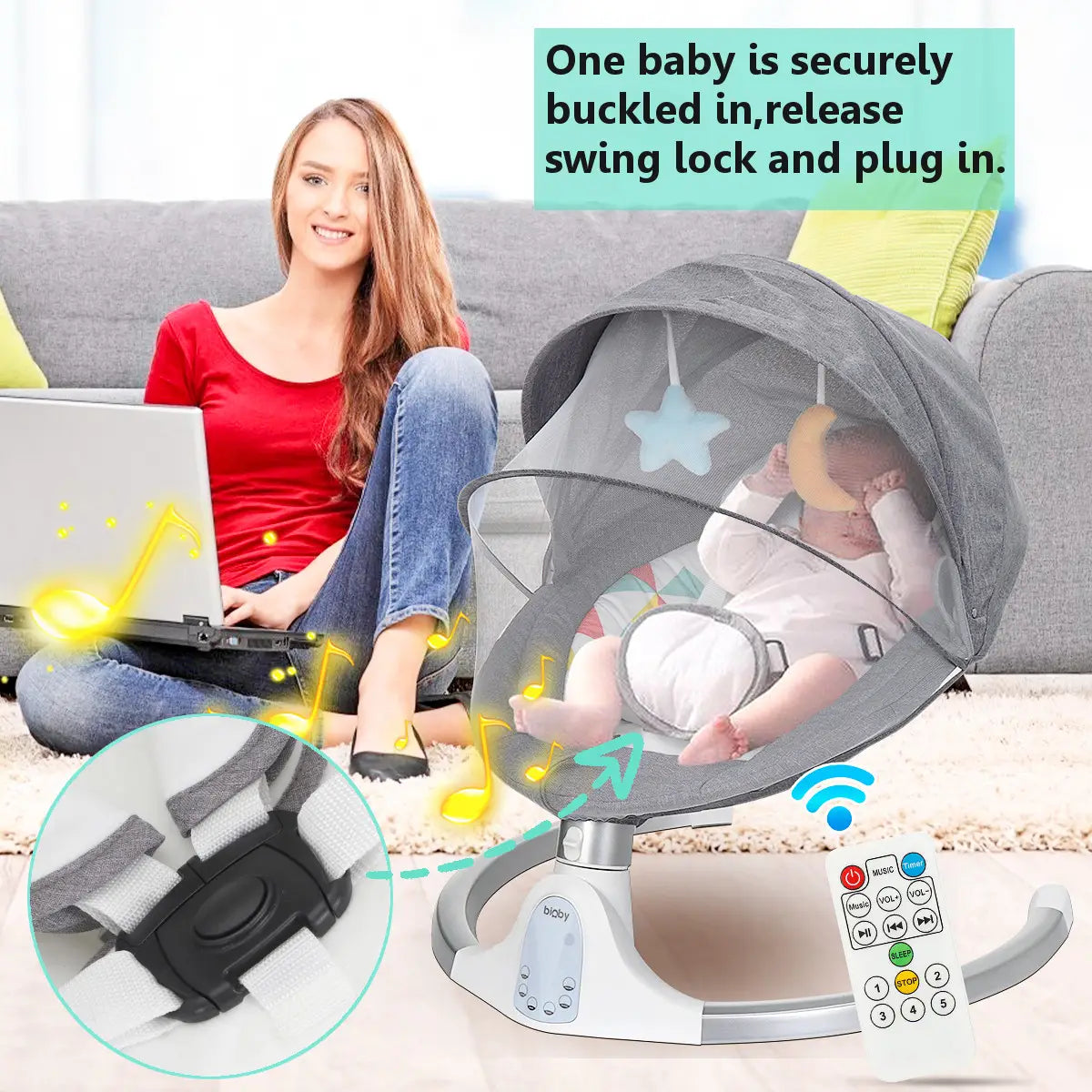 Bioby Electric Baby Swing Chair Bluetooth Music Remote