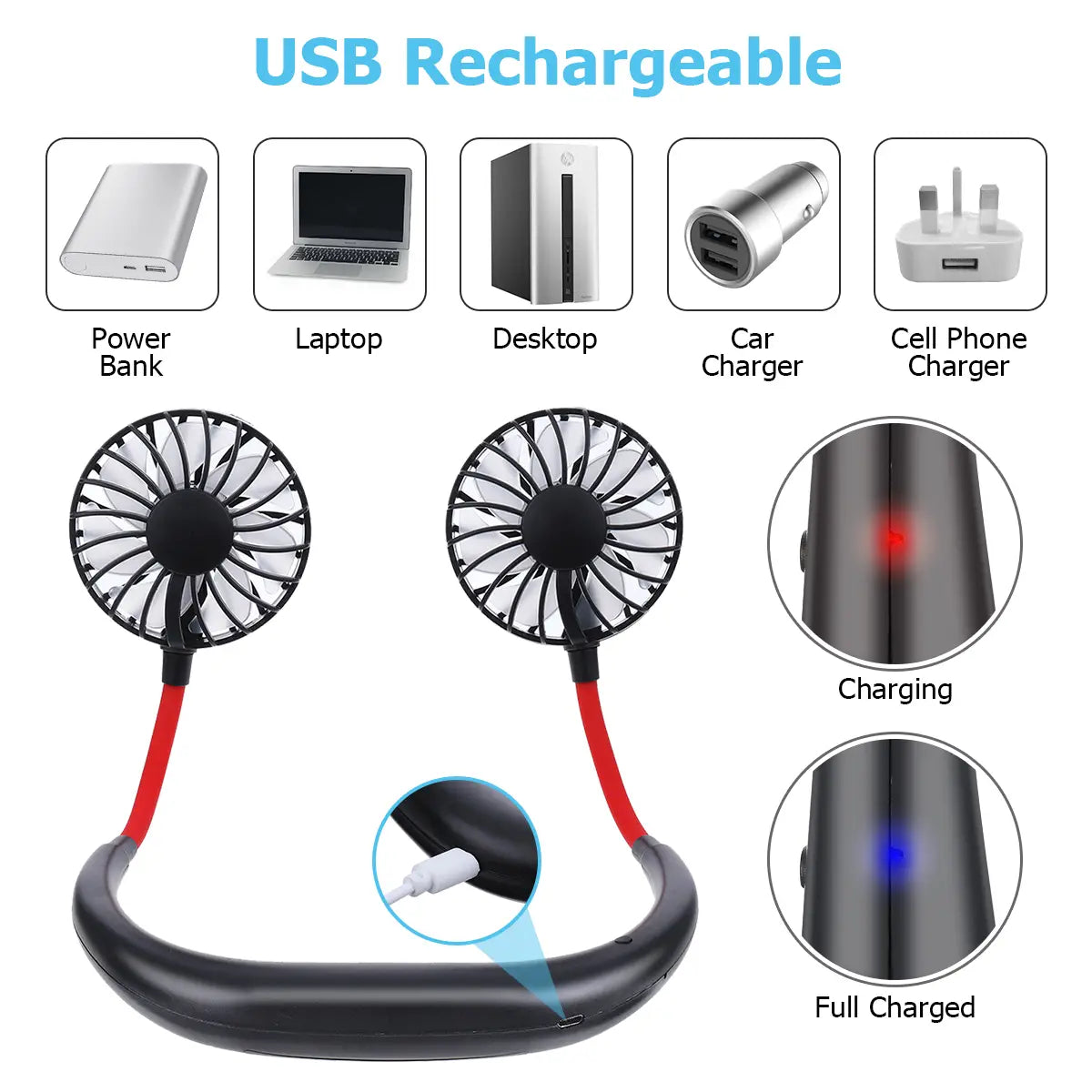 Portable Mini Fan Neckband Lazy Neck Hanging Style Cooling