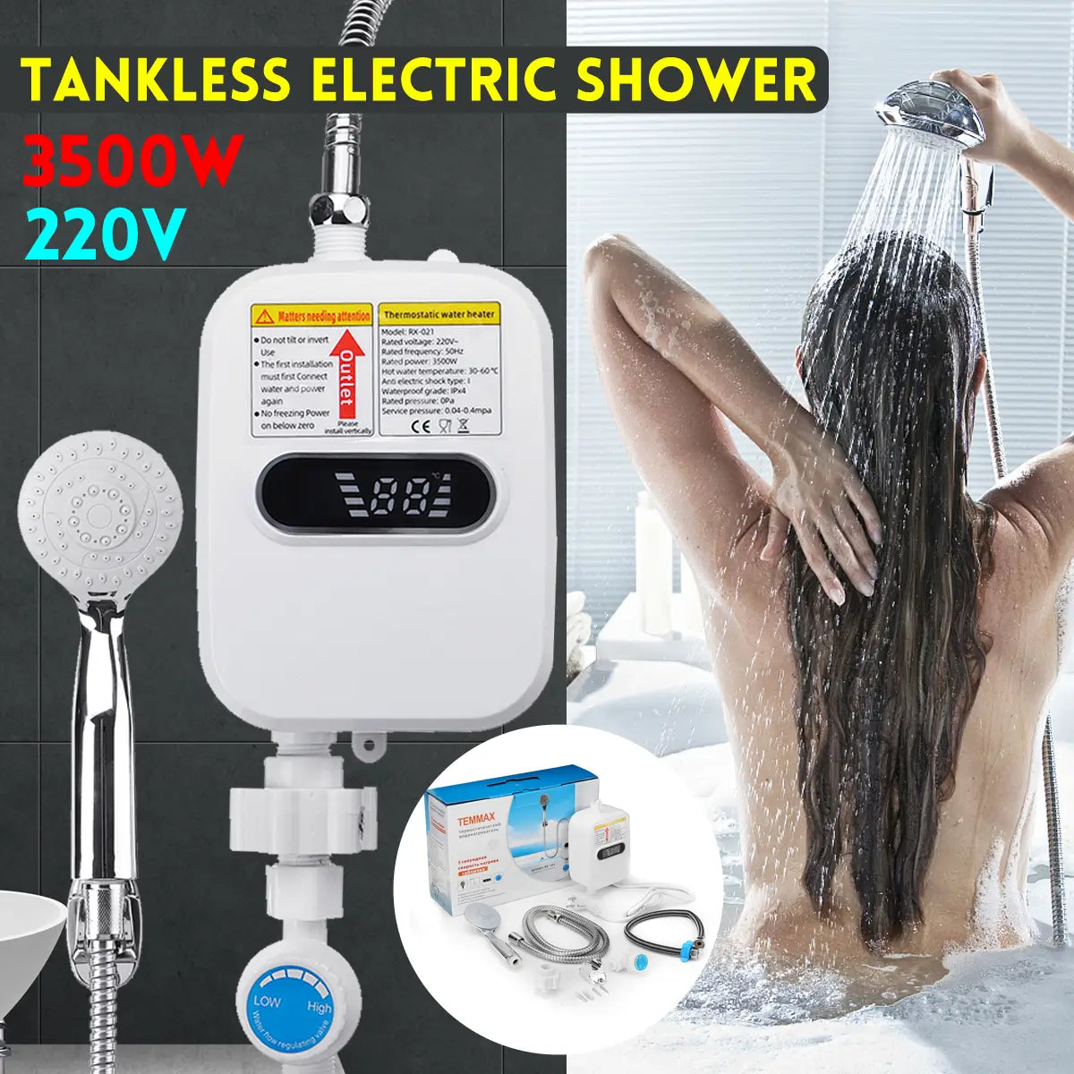 3500w Mini Instant Tankless Electric Shower Hot Water Heater