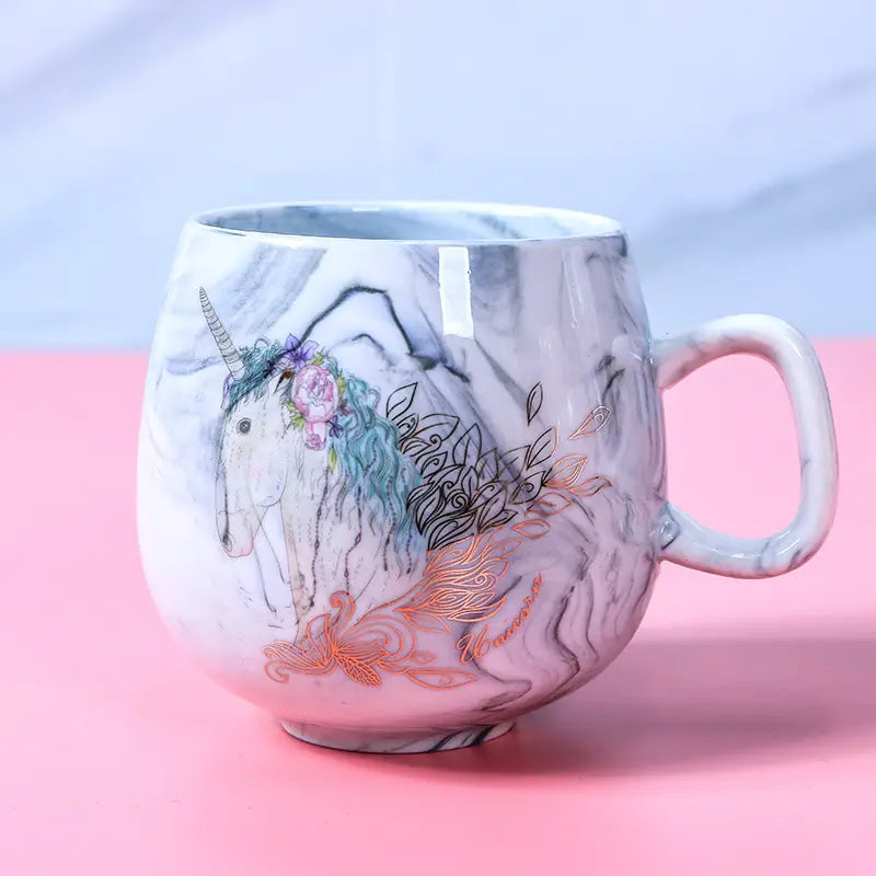 Marbled Ceramic Cup - 400ml Water Glass, Flamingo