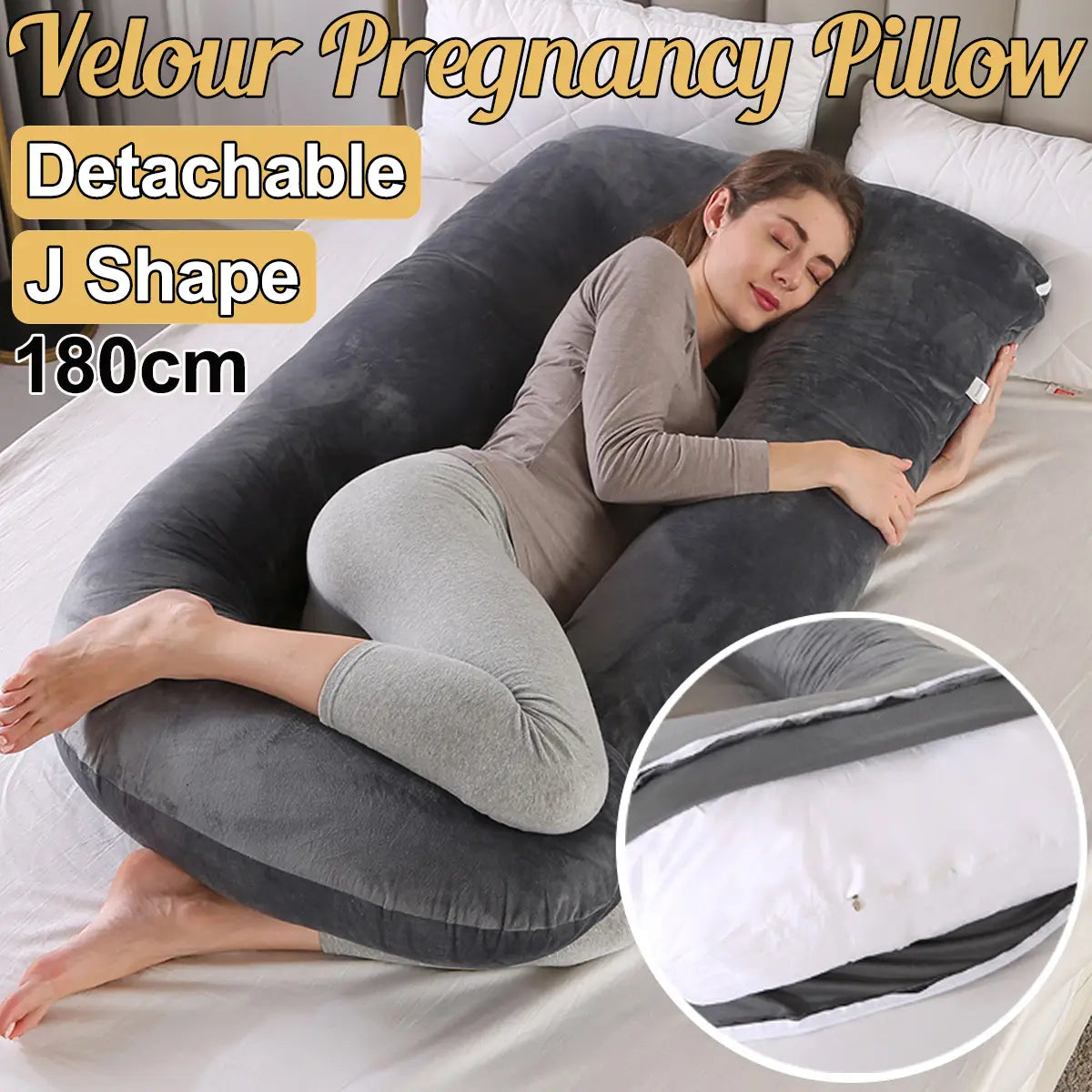 Mom j Shape Pillow Breathable Double Zipper Design Washable
