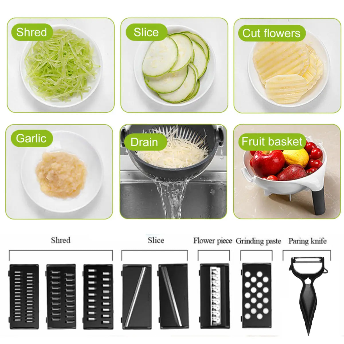 Rotate Vegetable Cutter Peeler Slicer Drain Basket