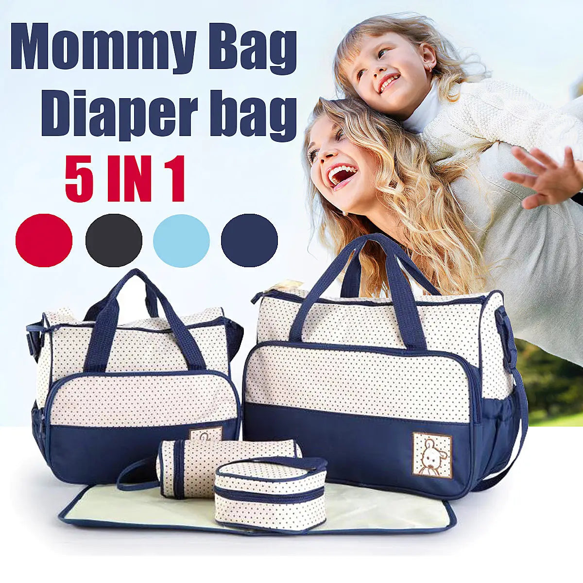 5pcs/set Nappy Diaper Bag Mummy Large Capacity Stroller Mom