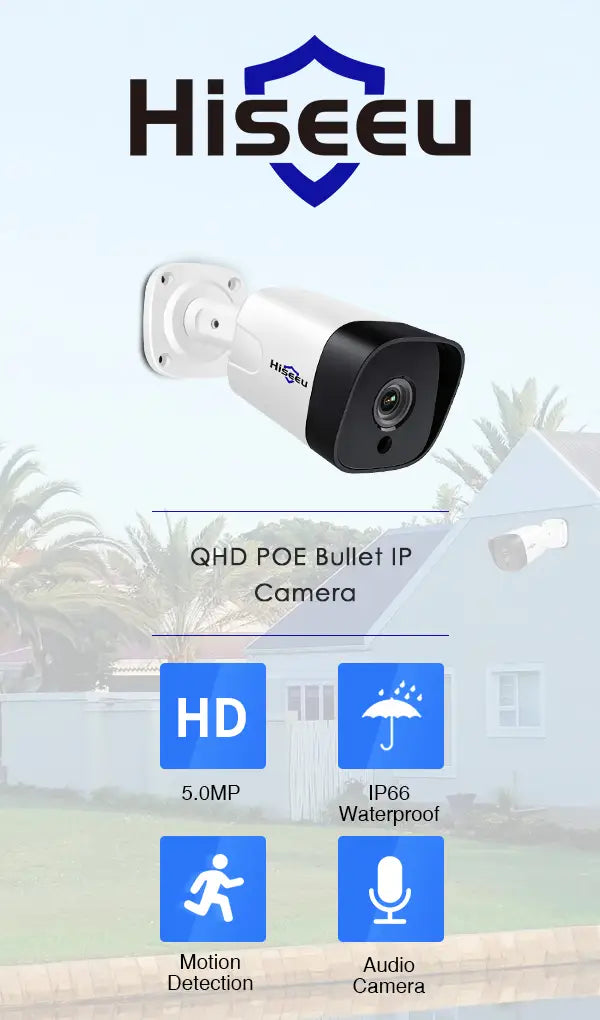 Hiseeu Poe H.265+ Security 5mp Ip Camera Support Audio Night
