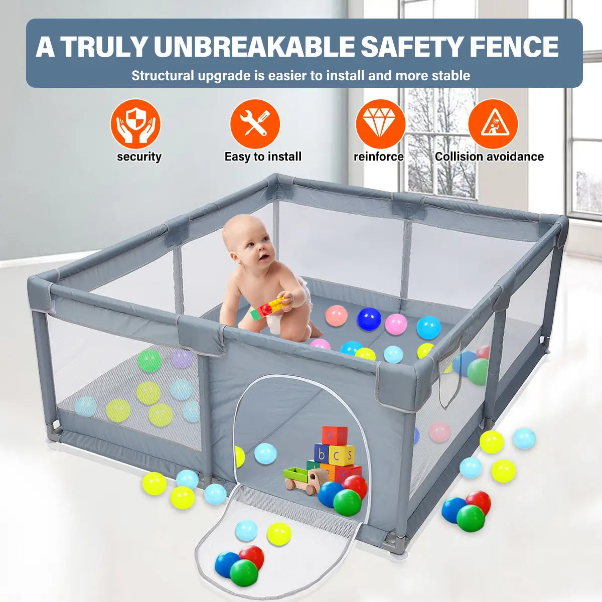 79’’ Baby Playpen Infants Toddler Safety Kids Packable &