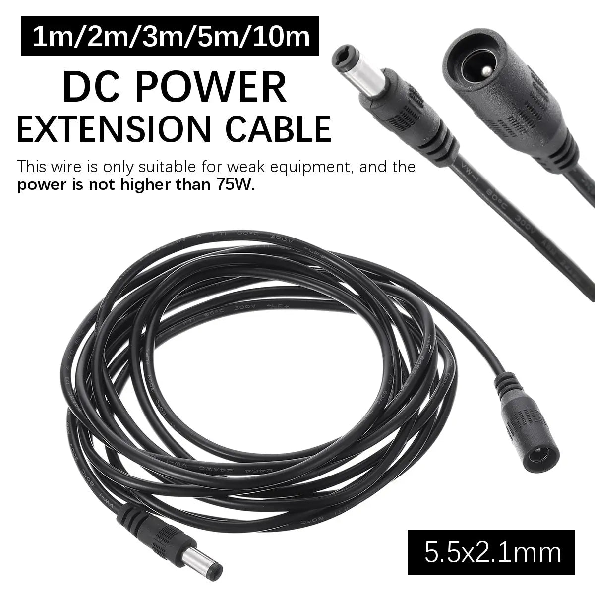 5.5x2.1mm Dc Power Extension Cable Cord Wire For Lower 75w