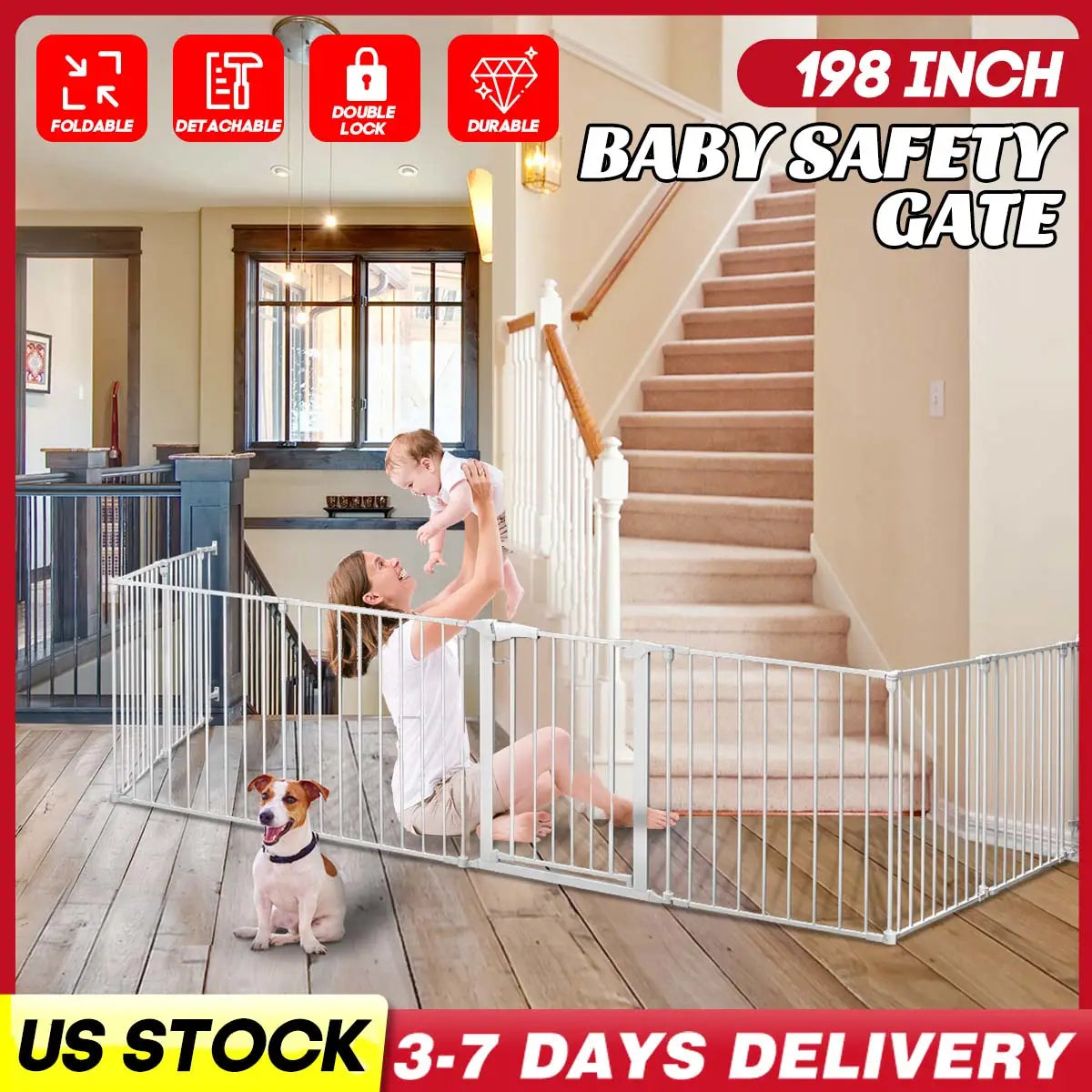 Comomy 198 Inch Long Baby Gate, Extra Wide Gate Play Yard 8