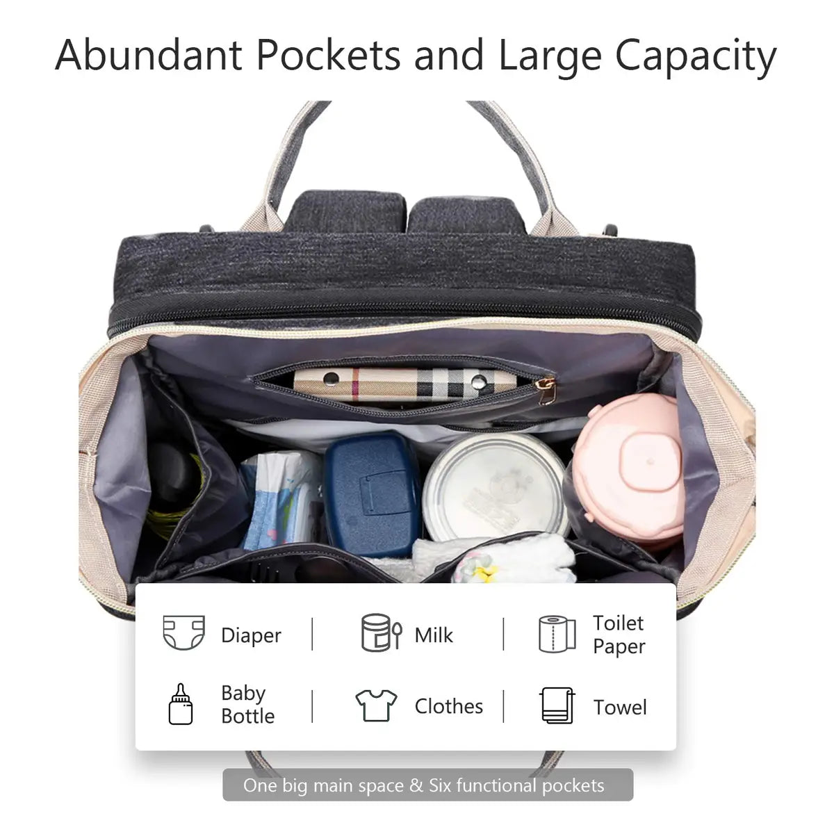 3 In 1 Diaper Bag Backpack Large Capacity Waterproof Baby