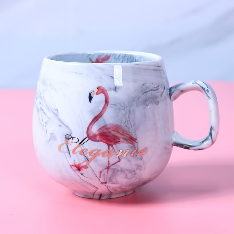 Marbled Ceramic Cup - 400ml Water Glass, Flamingo