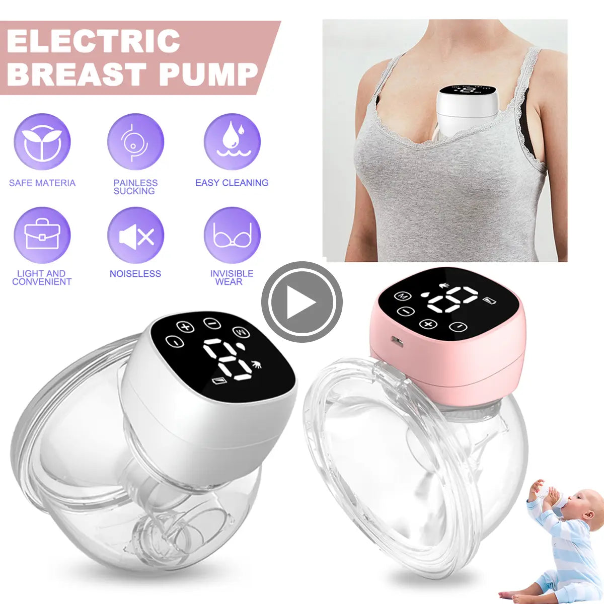 Portable Electric Breast Pump Usb Chargable Silent Wearable