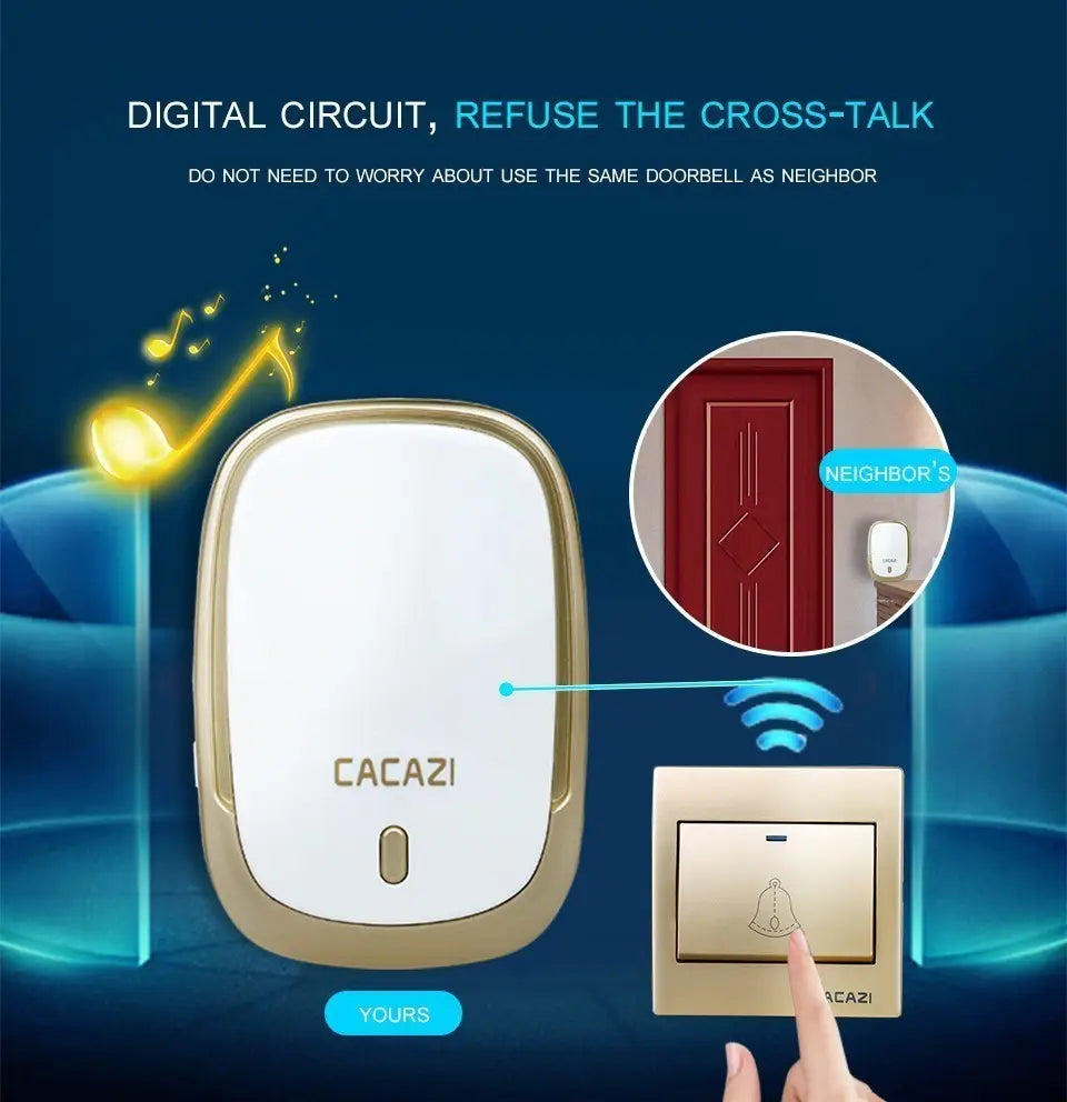 Cacazi Ac110-220v Wireless Doorbell Waterproof 1 Button+2