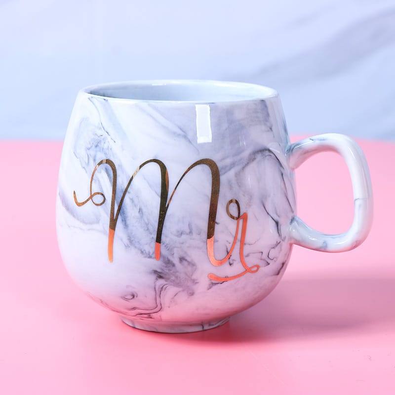 Marbled Ceramic Cup - 400ml Water Glass, Flamingo