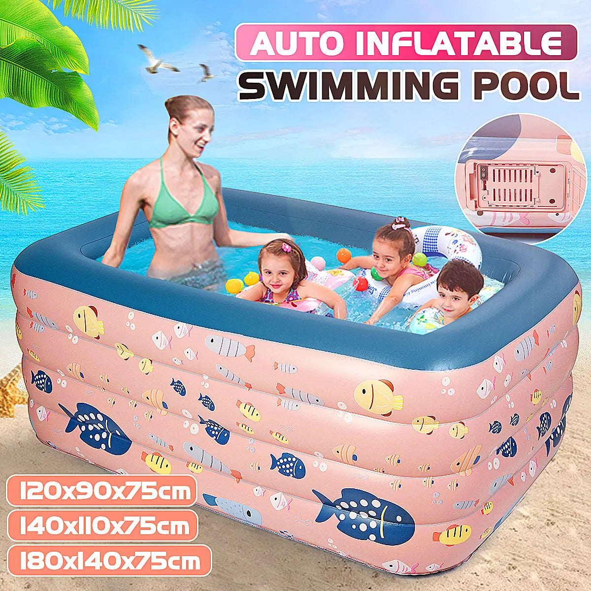 1.2m/1.4m/1.8m Inflatable Swimming Pool Adults Kids Bathing