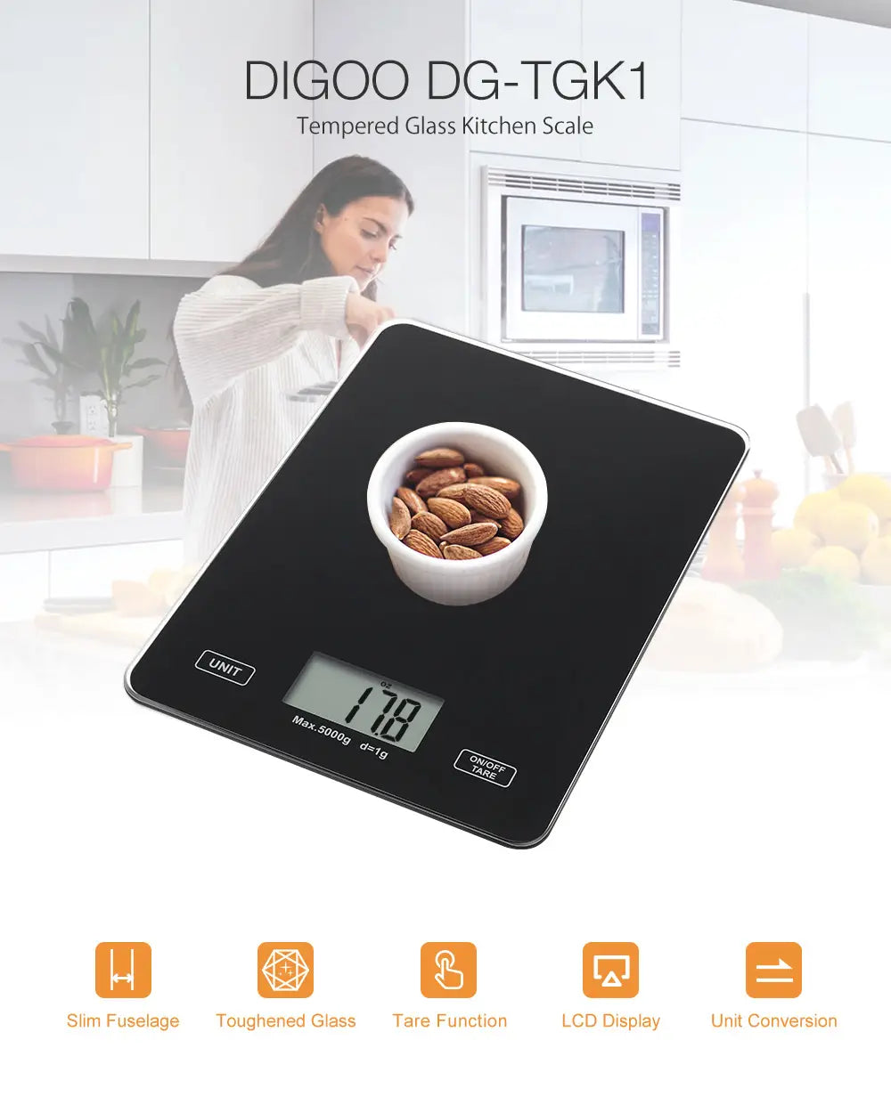 Kitchen Toughened Glass Scale 1g/5kg Lcd Display Baking Tool