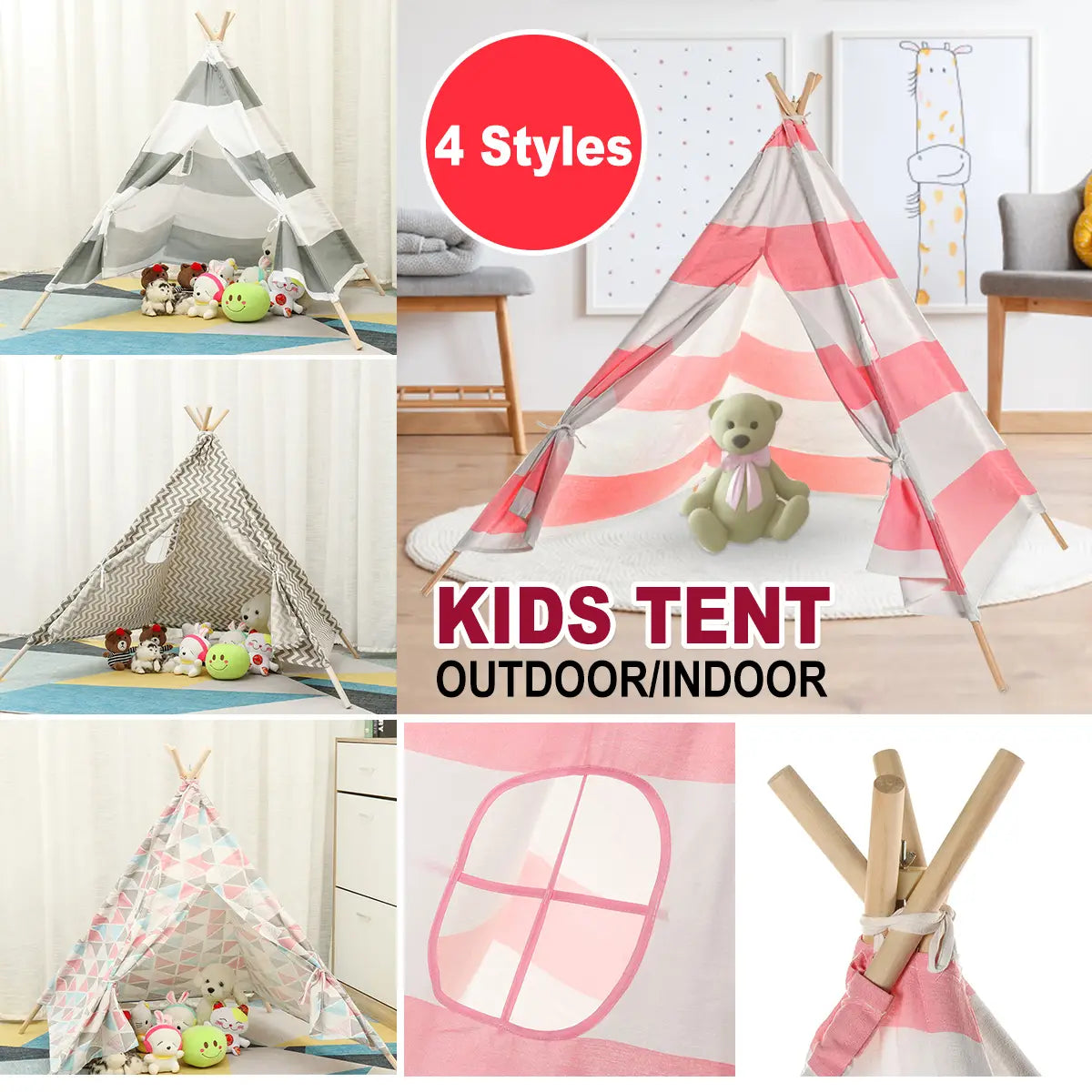 Large Teepee Tent Kids Cotton Canvas Play House Boy Girls
