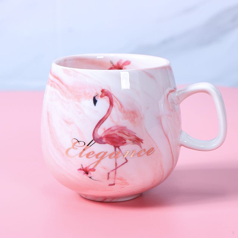 Marbled Ceramic Cup - 400ml Water Glass, Flamingo