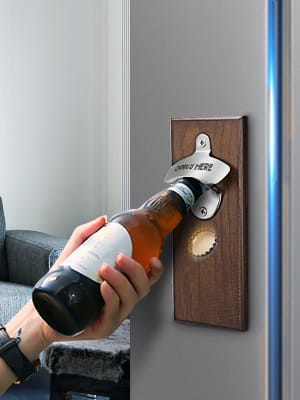 Wooden Wall Mounted Bottle Opener With Magnetic Catch