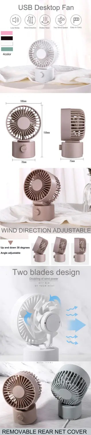 1.2w Mini Usb Rechargeable Desktop Silent Fan 2 Modes Wind