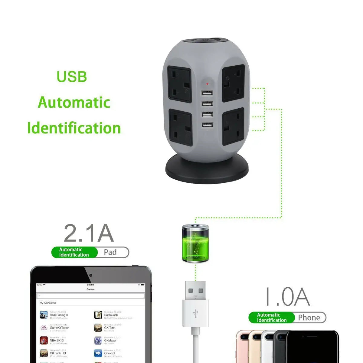 3m Extension Lead Cable Surge Protected Tower Power Socket