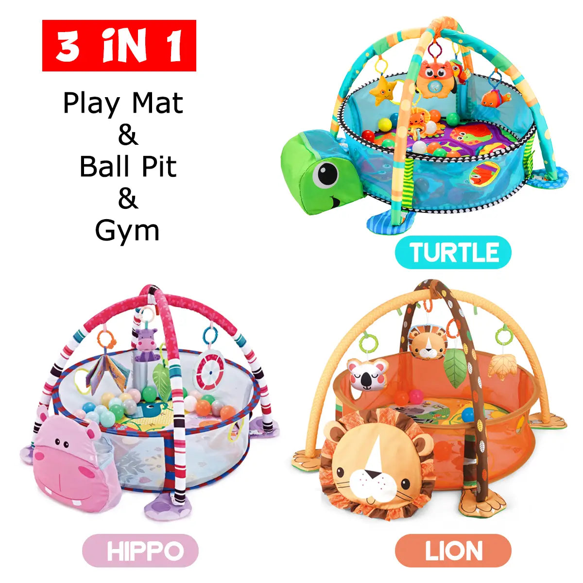 Cute Turtle Baby 3in1 Play Mat For Children Crawling Gym