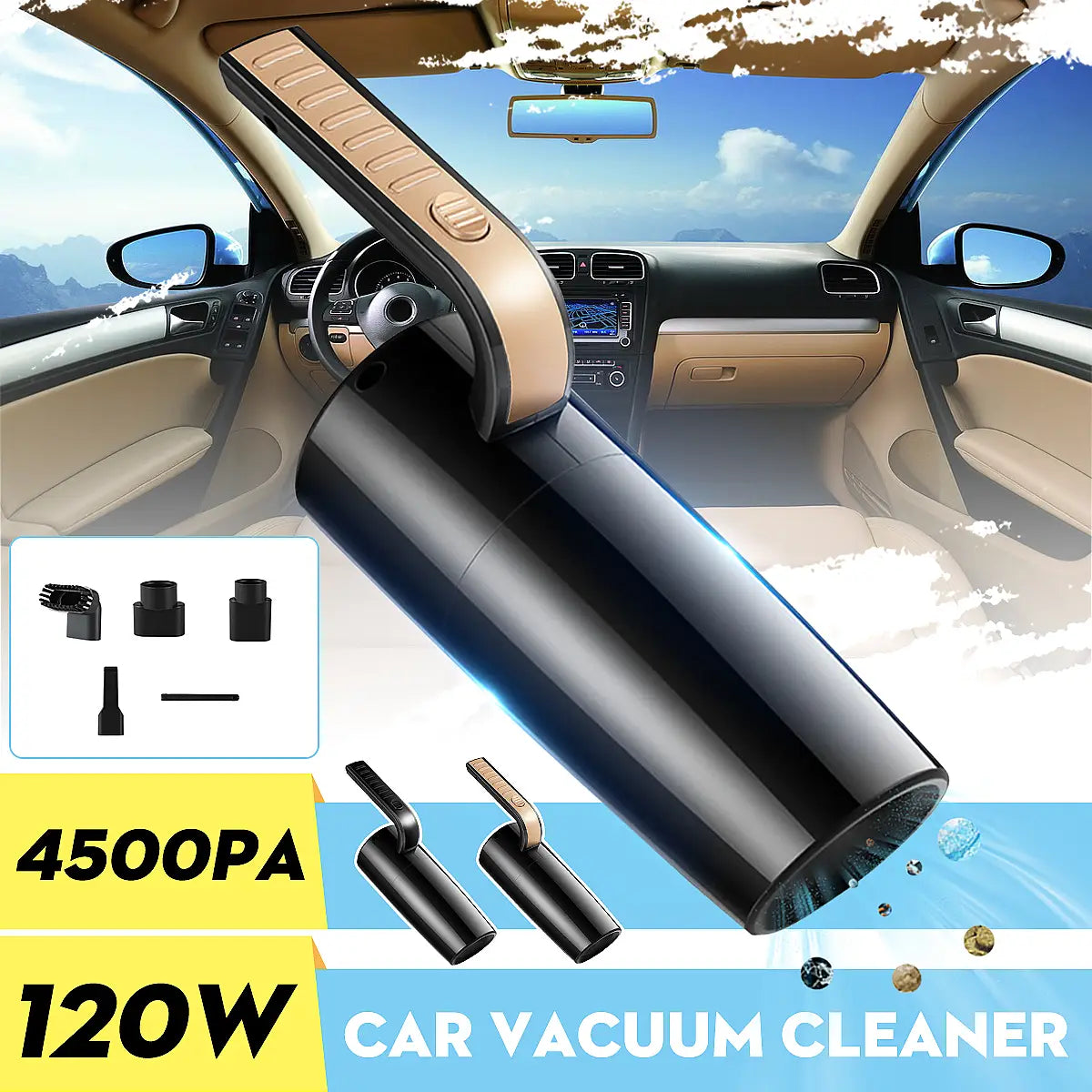 120w Portable Handheld Car Vacuum Cleaner 4500pa Powerful