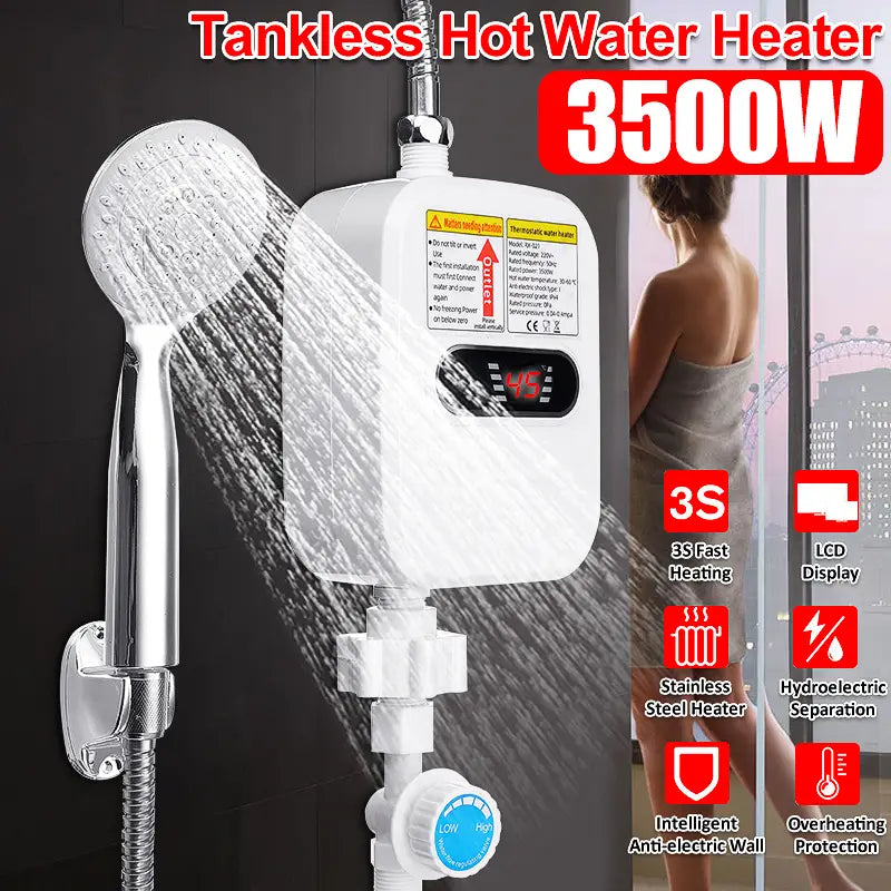 3500w Mini Instant Tankless Electric Shower Hot Water Heater