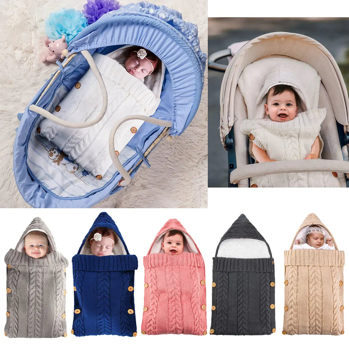 Winter Warm Infant Baby Sleeping Bag Button Knit Swaddle