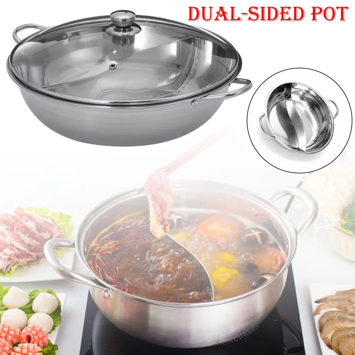 Hot Pot Dual-sided Stainless Steel Cookware For Induction