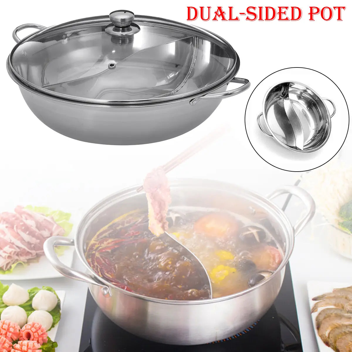 Dual-sided Steel Hot Pot, Cookware, Induction Ready