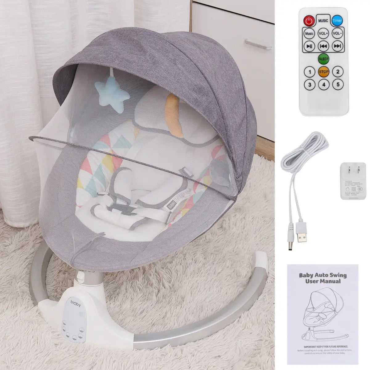 Bioby Electric Baby Swing Chair Bluetooth Music Remote