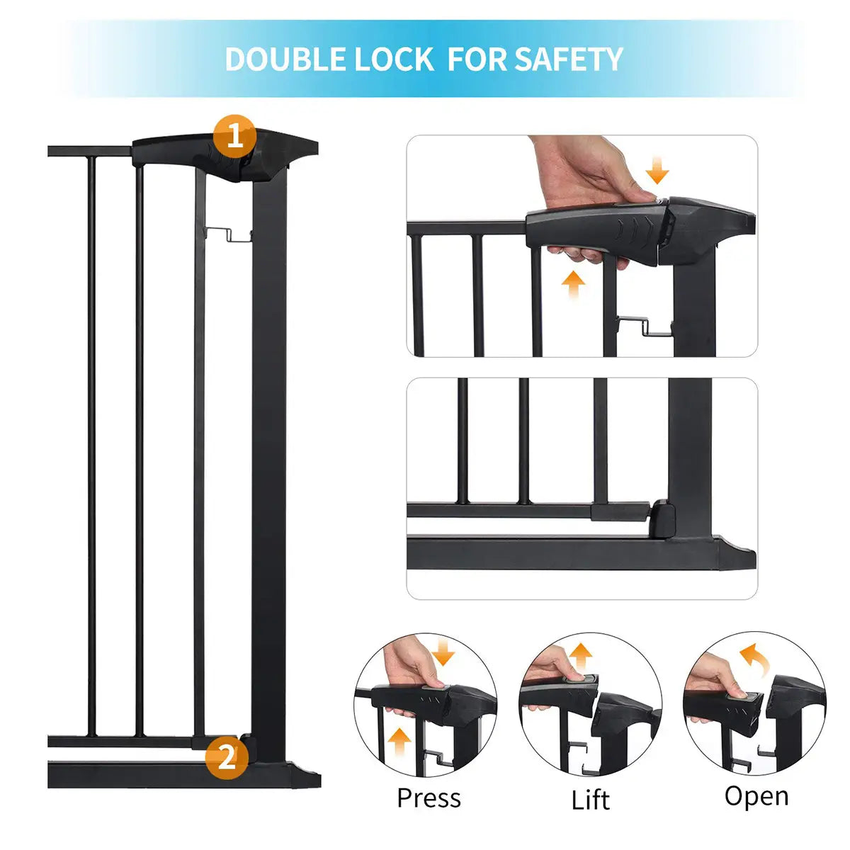 Kingso White/black Adjustable Auto Close Metal Baby Gate