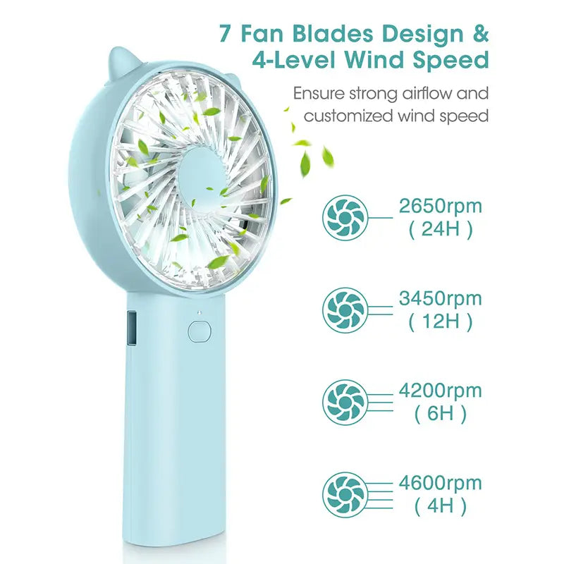 Mini Usb Fan Small Standing 4 Speeds 4000mah Rechargeable