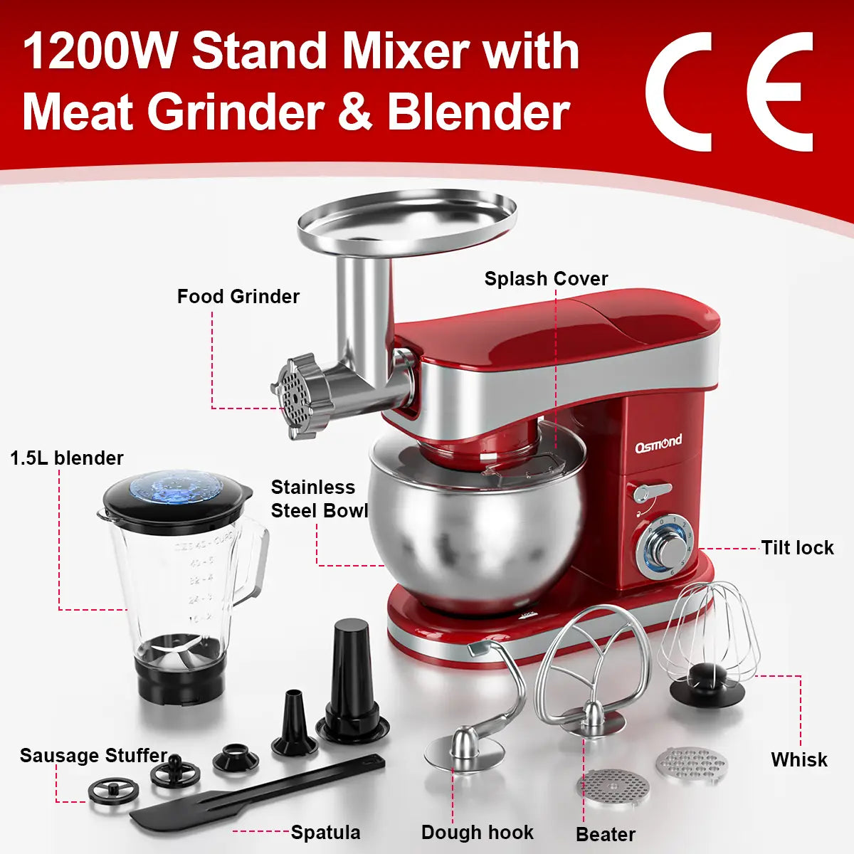 Osmond Sc-213c 1200w 6.5l 3-in-1 Kitchen Food Stand Mixer