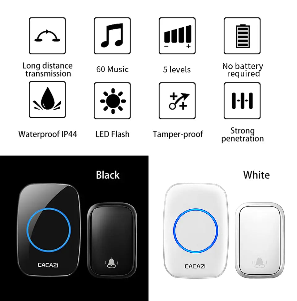 Cacazi Fa58 Wireless Waterproof Self-powered Doorbell No