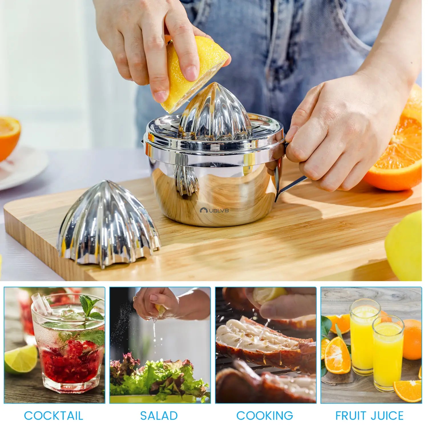 Stainless Steel Lemon Squeezer Manual Fruit Juicer Built-in