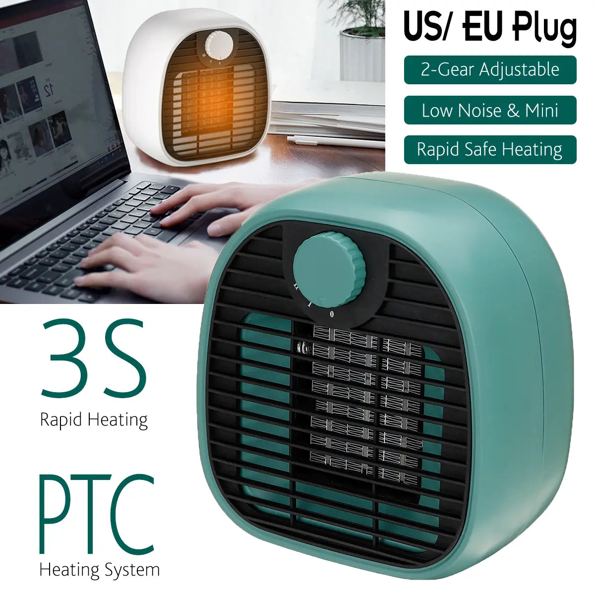 Mini Desktop Electric Space Heater 2 Gear Ptc Heating Low