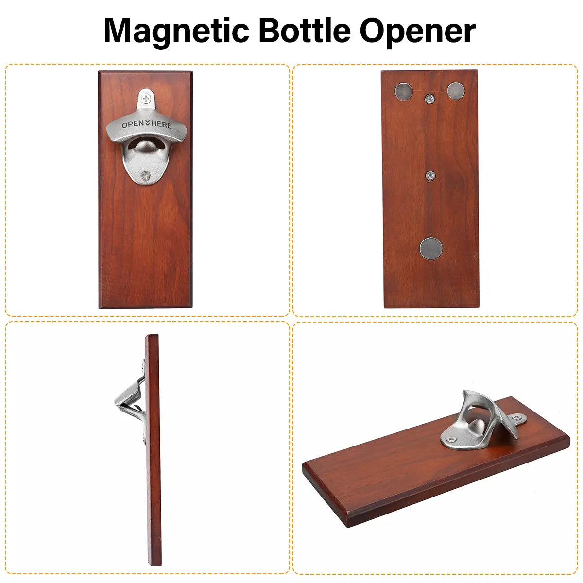 Wooden Wall Mounted Bottle Opener With Magnetic Catch