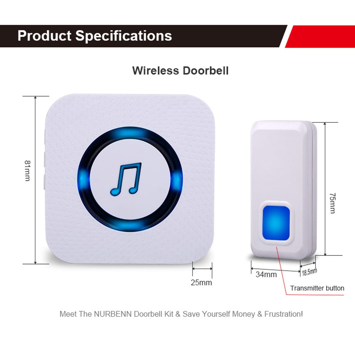 300m Waterproof Wireless Doorbell 55 Songs Chime Led Flash