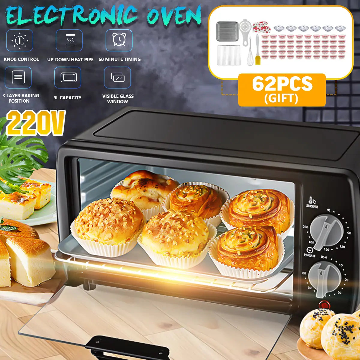 Benchtop Electric Oven - 9l 220v Oven, Temperature Control