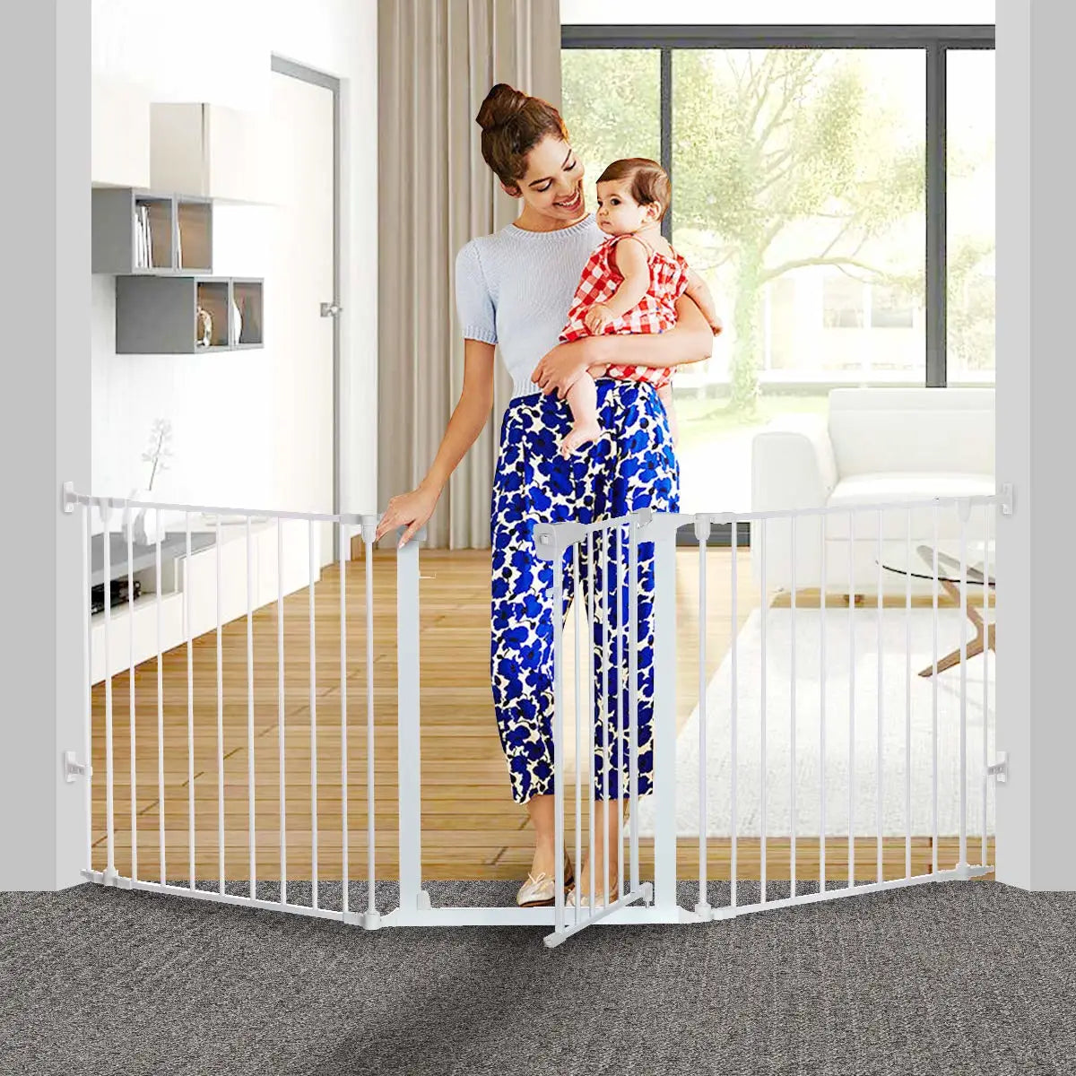 Kingso White/black Adjustable Auto Close Metal Baby Gate