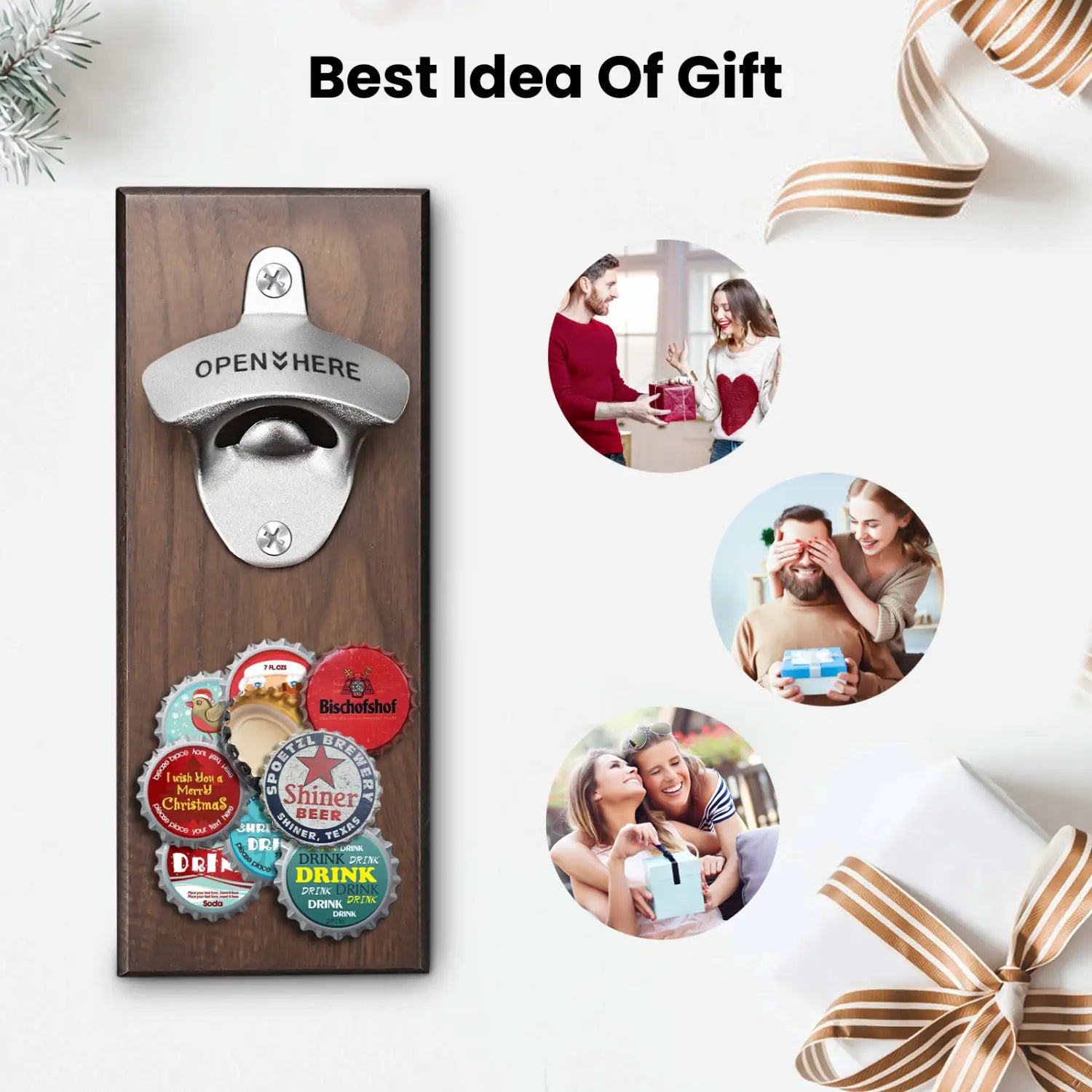 Wooden Wall Mounted Bottle Opener With Magnetic Catch