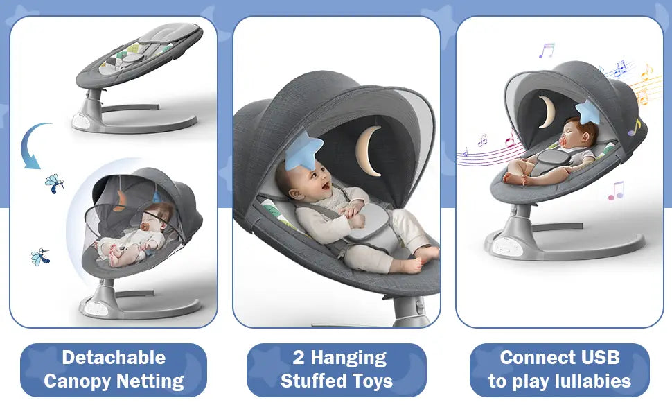 Kimbosmart Baby Swing Bouncer Chair, Multi-function Music