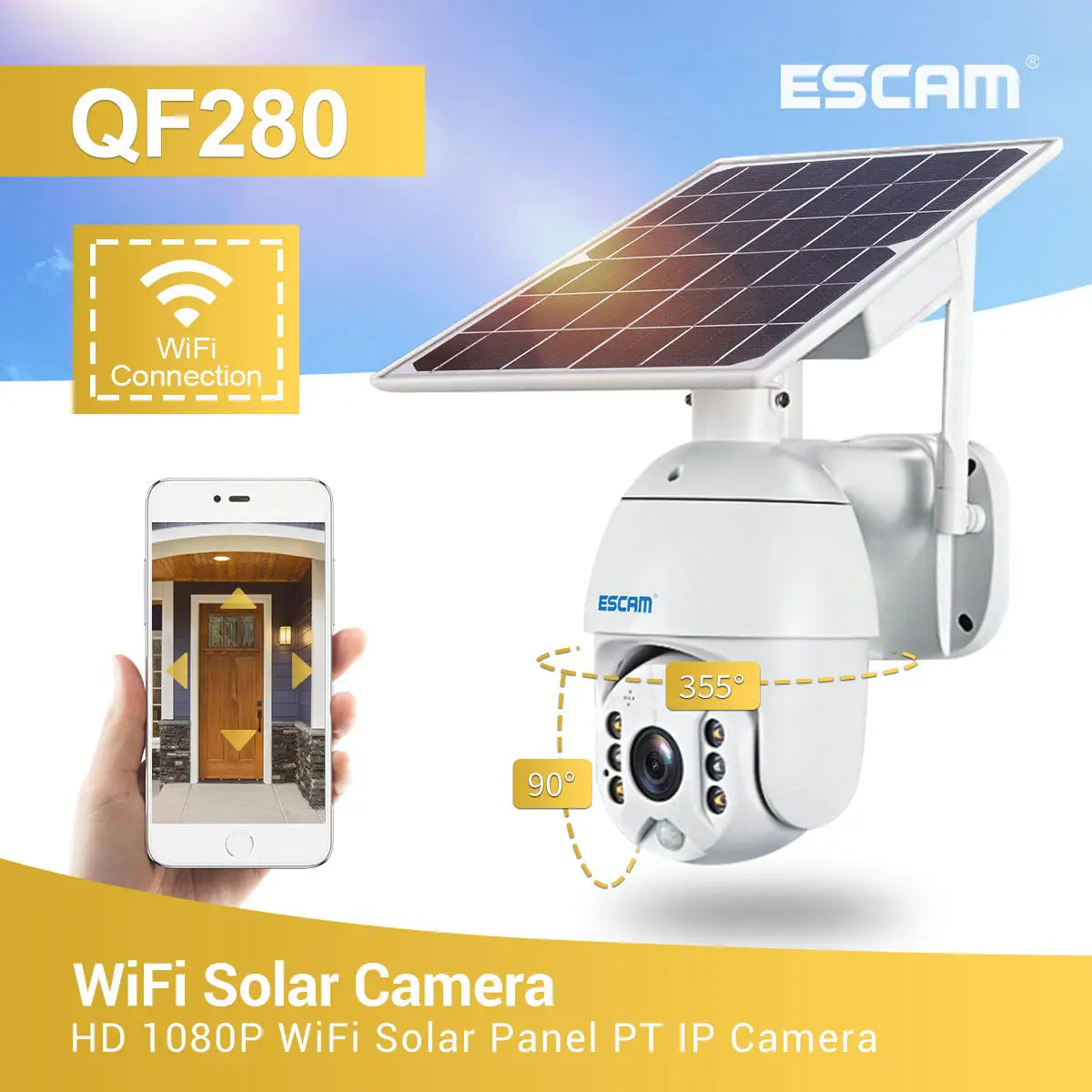 Escam Qf280 1080p Cloud Storage Pt Wifi Pir Alarm Ip Camera